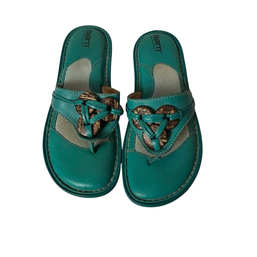 Born handcrafted footwear thong sandals leather turquoise size US 8 EU 39 - Picture 6 of 8